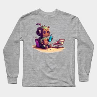 Cute, rusty robot having some snaks. No background. Long Sleeve T-Shirt